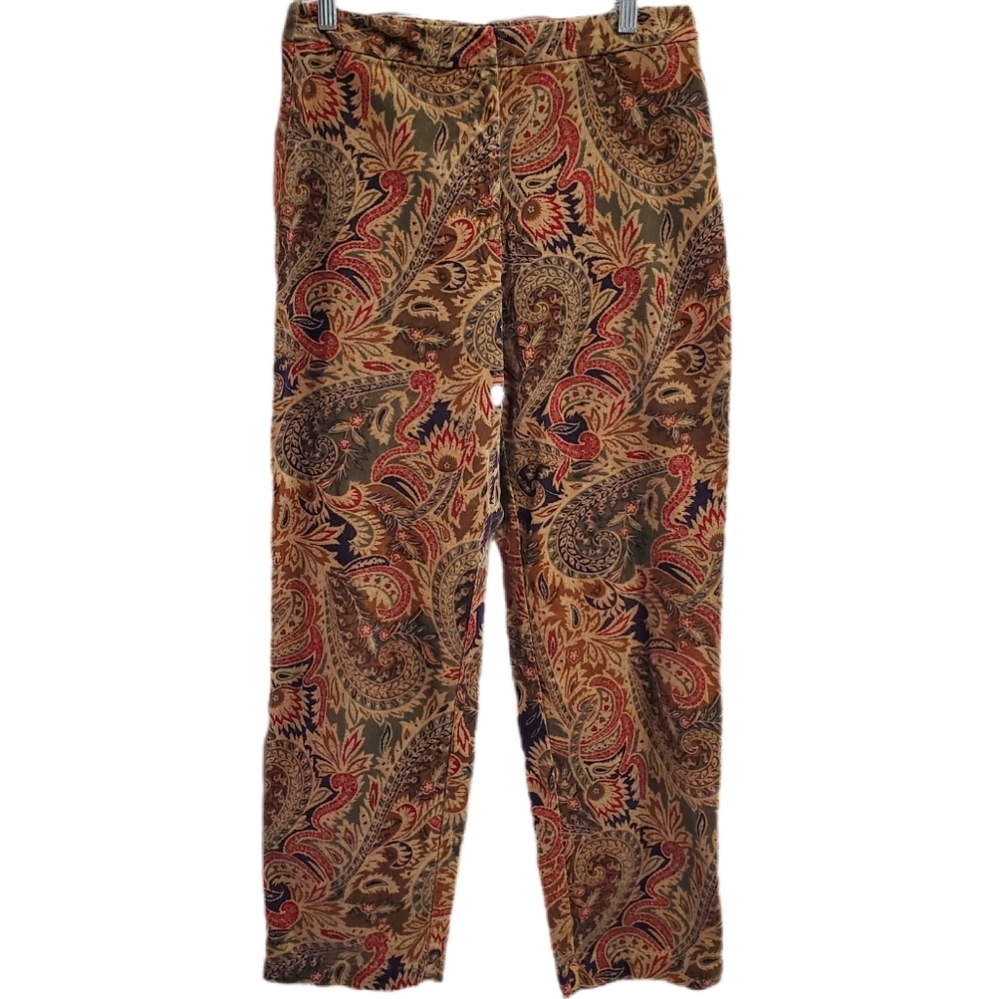Talbots Y2K tan multi color paisley cotton corduroy straight leg pants 8